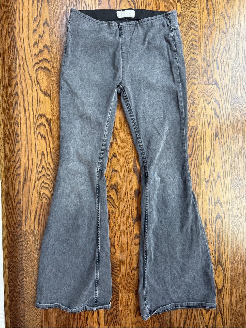 Free People Gray Faded Cotton Denim Flare Jeans